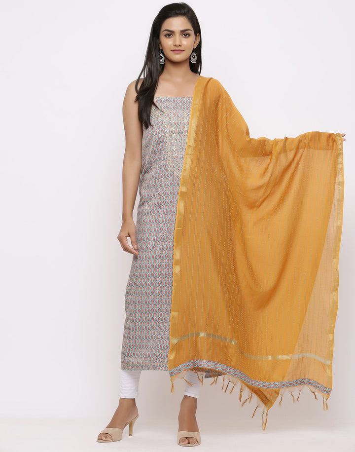 MBZ Meena Bazaar-Art Silk Printed Suit Set with Zari Sequin Work