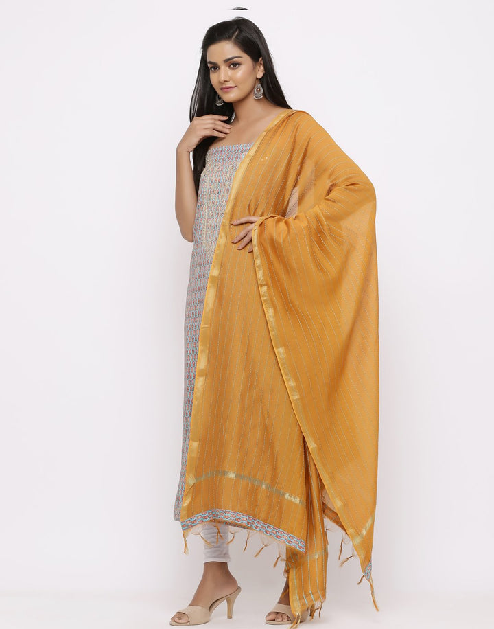 MBZ Meena Bazaar-Art Silk Printed Suit Set with Zari Sequin Work
