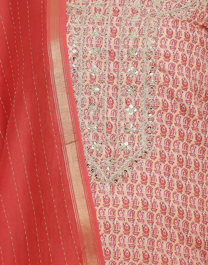 MBZ Meena Bazaar-Art Silk Printed Suit Set with Zari Sequin Work