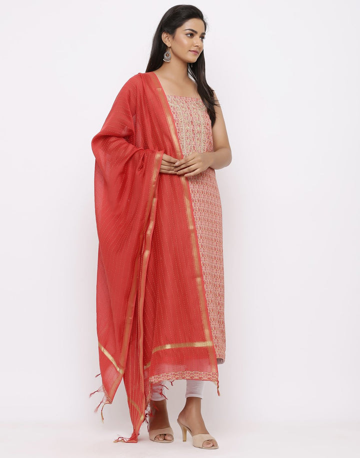 MBZ Meena Bazaar-Art Silk Printed Suit Set with Zari Sequin Work