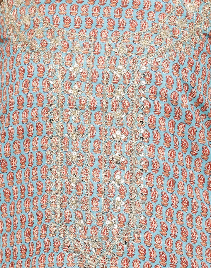 MBZ Meena Bazaar-Art Silk Printed Suit Set with Zari Sequin Work