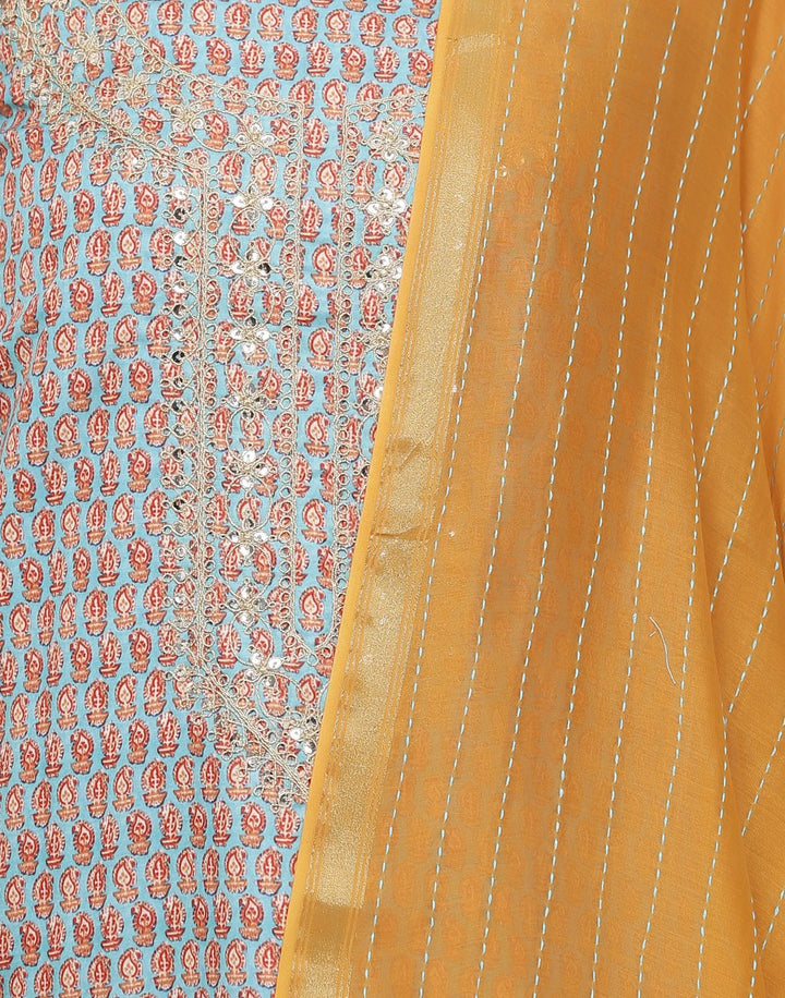 MBZ Meena Bazaar-Art Silk Printed Suit Set with Zari Sequin Work
