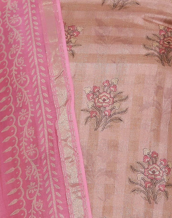 MBZ Meena Bazaar-Printed Art Tussar Suit Set with Chanderi Dupatta