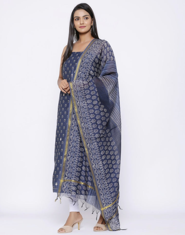 MBZ Meena Bazaar-Embroidered Chanderi Suit Set with Printed Dupatta