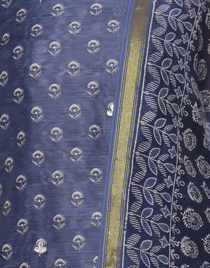 MBZ Meena Bazaar-Embroidered Chanderi Suit Set with Printed Dupatta