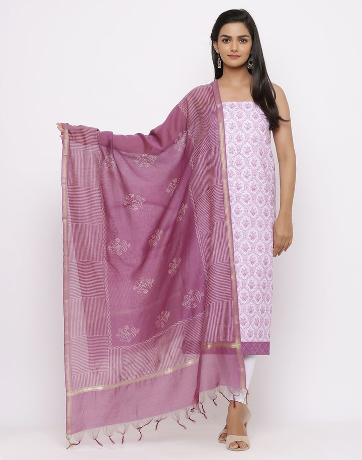 MBZ Meena Bazaar-Cotton Printed  Suit Set With Cotton Chanderi Dupatta