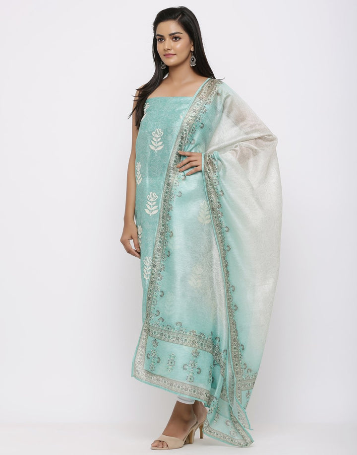 MBZ Meena Bazaar-Embroidered Chanderi Suit Set with Printed Dupatta