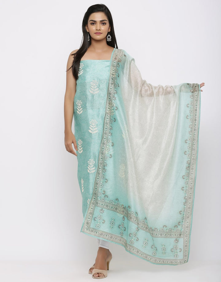 MBZ Meena Bazaar-Embroidered Chanderi Suit Set with Printed Dupatta
