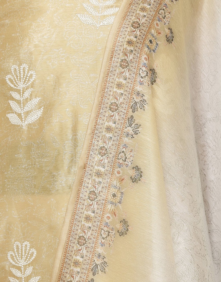 MBZ Meena Bazaar-Embroidered Chanderi Suit Set with Printed Dupatta