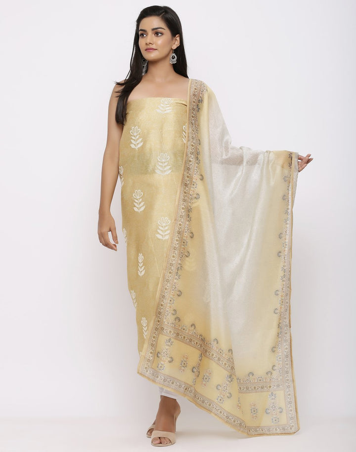 MBZ Meena Bazaar-Embroidered Chanderi Suit Set with Printed Dupatta