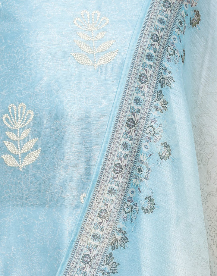 MBZ Meena Bazaar-Embroidered Chanderi Suit Set with Printed Dupatta