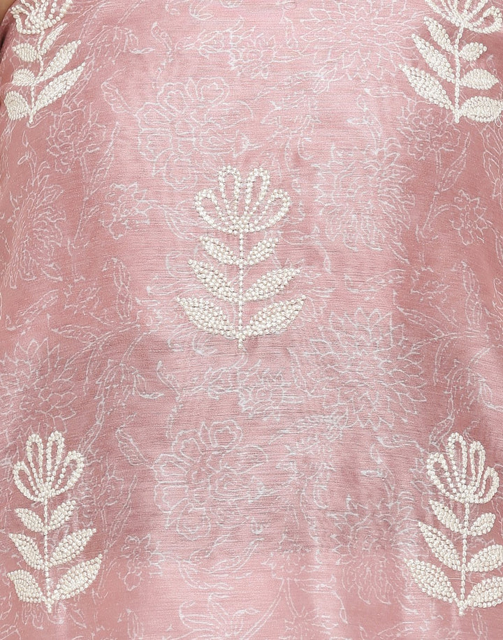 MBZ Meena Bazaar-Embroidered Chanderi Suit Set with Printed Dupatta