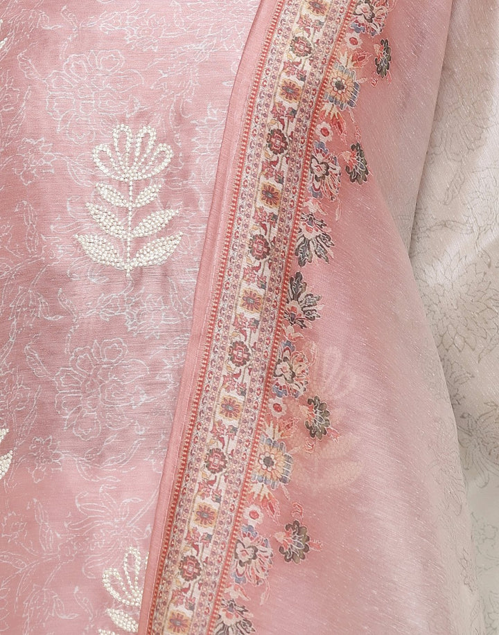 MBZ Meena Bazaar-Embroidered Chanderi Suit Set with Printed Dupatta