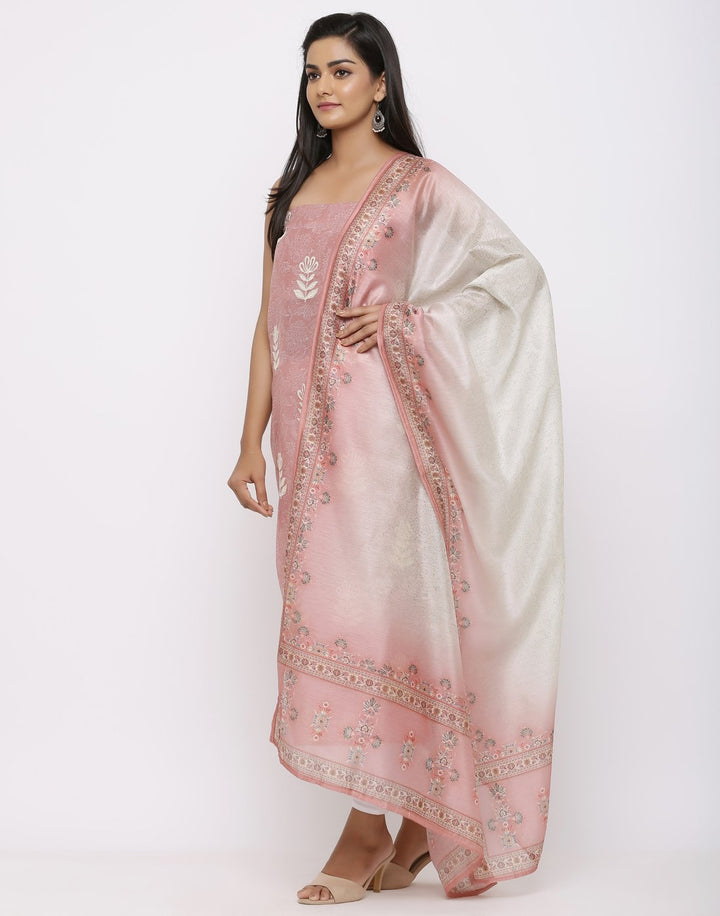 MBZ Meena Bazaar-Embroidered Chanderi Suit Set with Printed Dupatta