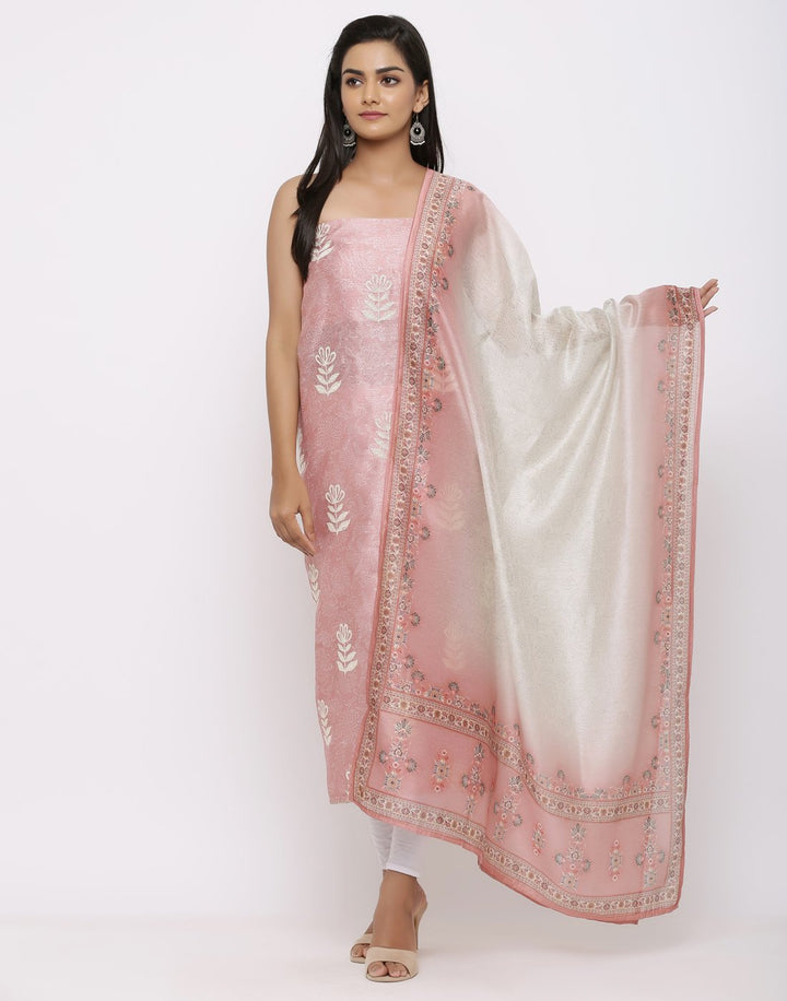 MBZ Meena Bazaar-Embroidered Chanderi Suit Set with Printed Dupatta