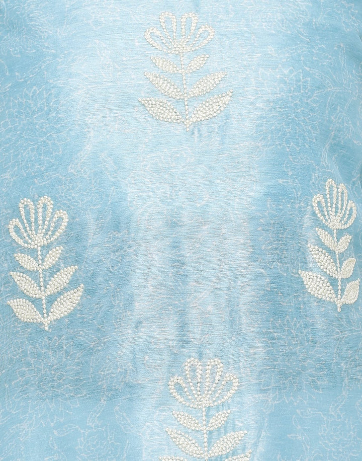 MBZ Meena Bazaar-Embroidered Chanderi Suit Set with Printed Dupatta