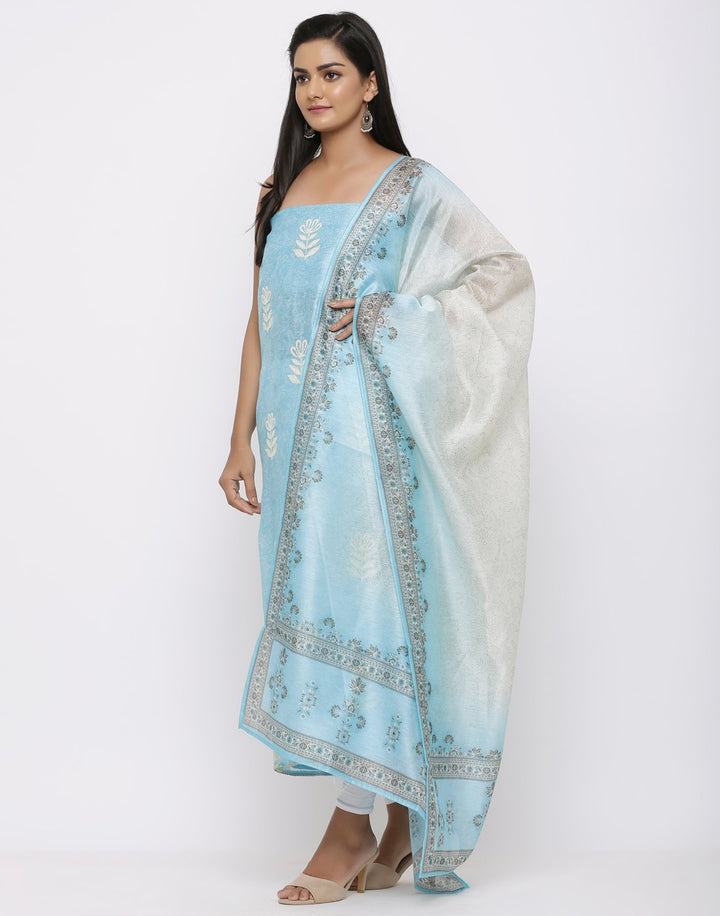 MBZ Meena Bazaar-Embroidered Chanderi Suit Set with Printed Dupatta