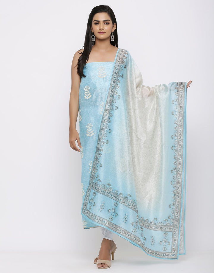 MBZ Meena Bazaar-Embroidered Chanderi Suit Set with Printed Dupatta