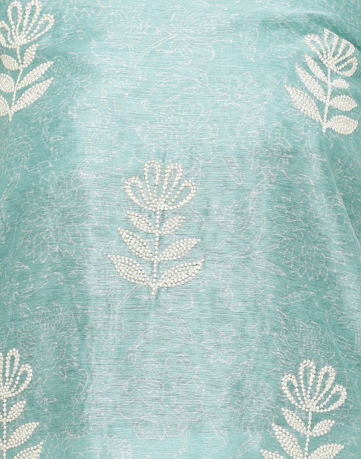 MBZ Meena Bazaar-Embroidered Chanderi Suit Set with Printed Dupatta