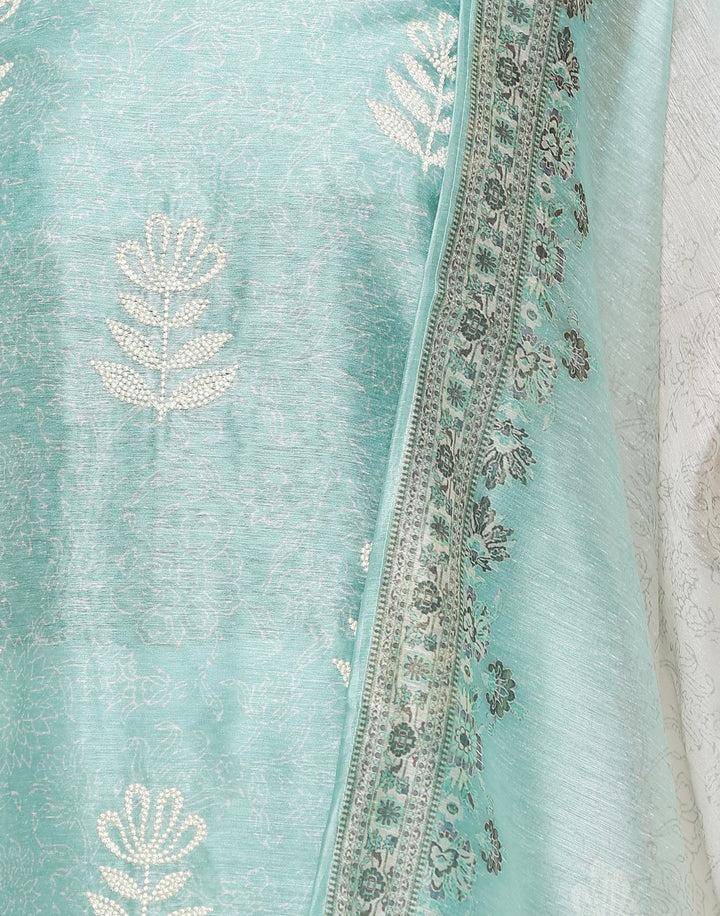 MBZ Meena Bazaar-Embroidered Chanderi Suit Set with Printed Dupatta