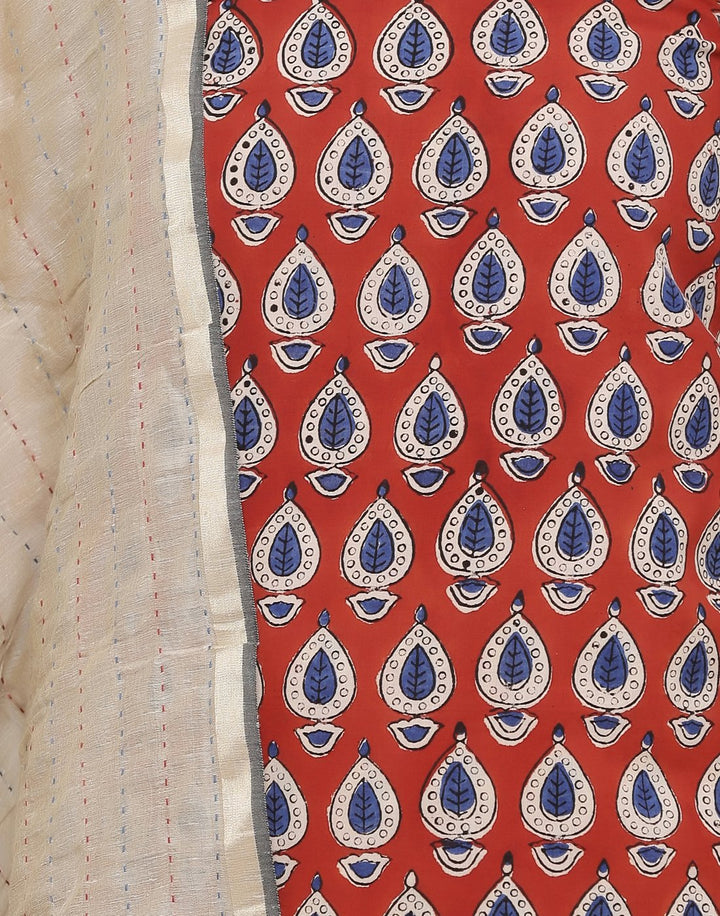 MBZ Meena Bazaar-Cotton Bagru Print Suit Set with Kantha  Dupatta
