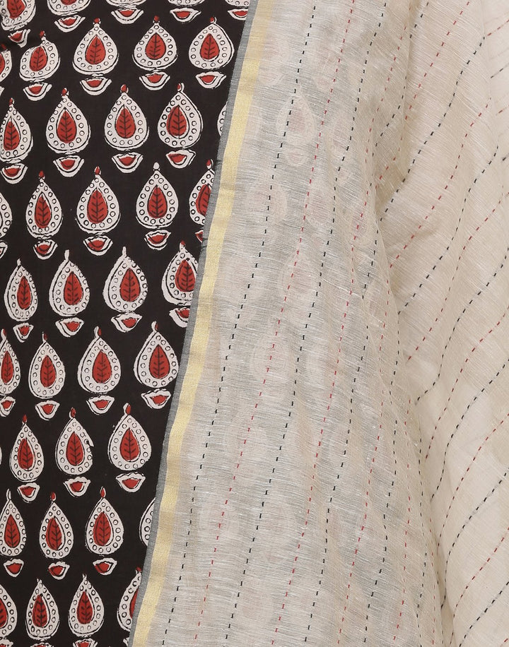 MBZ Meena Bazaar-Cotton Bagru Print Suit Set with Kantha  Dupatta