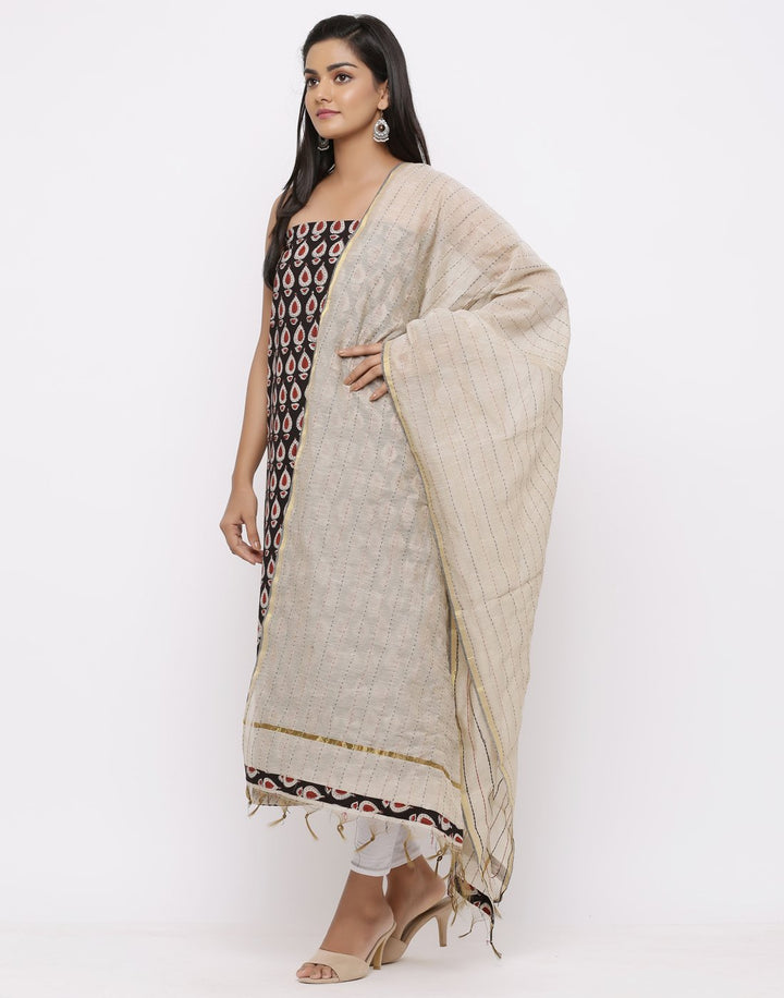 MBZ Meena Bazaar-Cotton Bagru Print Suit Set with Kantha  Dupatta