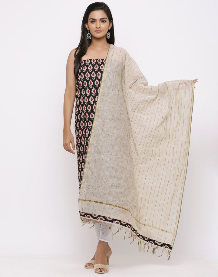 MBZ Meena Bazaar-Cotton Bagru Print Suit Set with Kantha  Dupatta