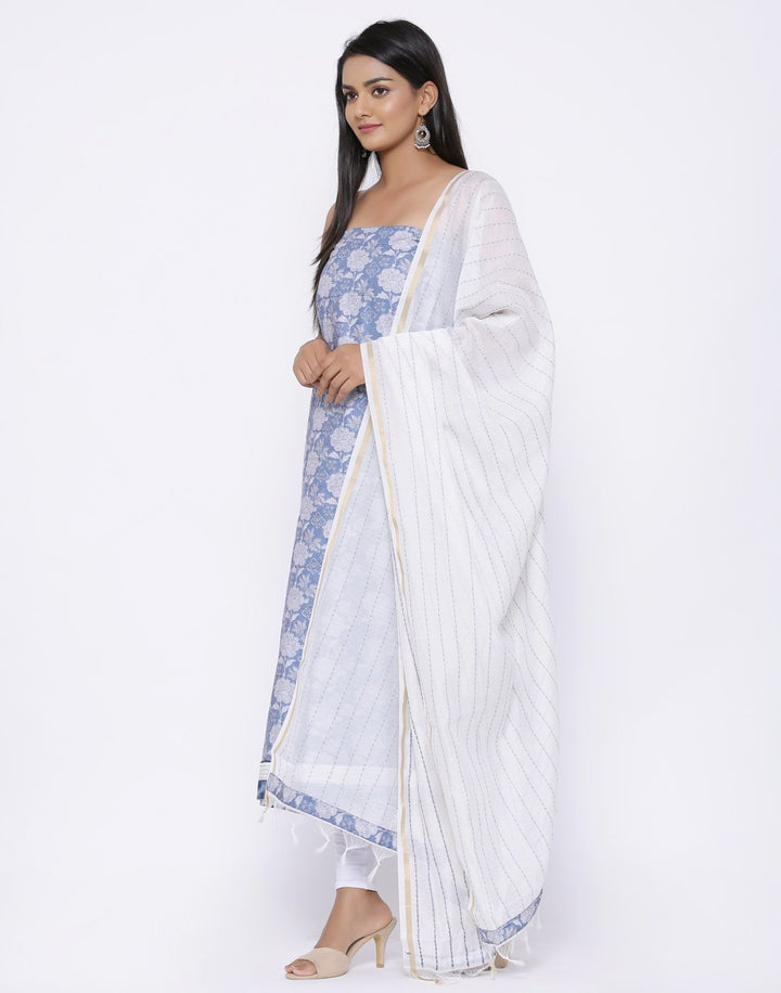 MBZ Meena Bazaar-Jaquard Printed Suit Set with Chanderi Dupatta