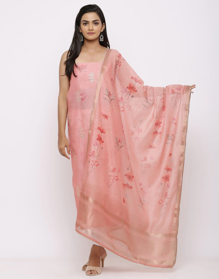 MBZ Meena Bazaar-Chanderi Printed Suit Set with Gota Work
