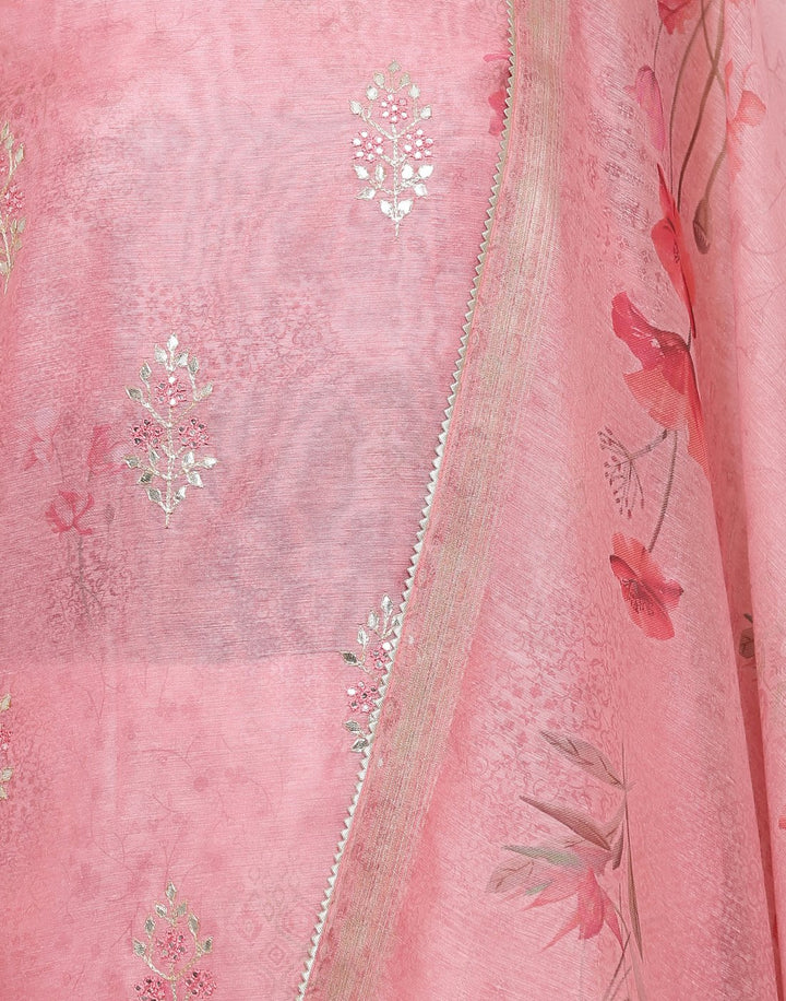 MBZ Meena Bazaar-Chanderi Printed Suit Set with Gota Work