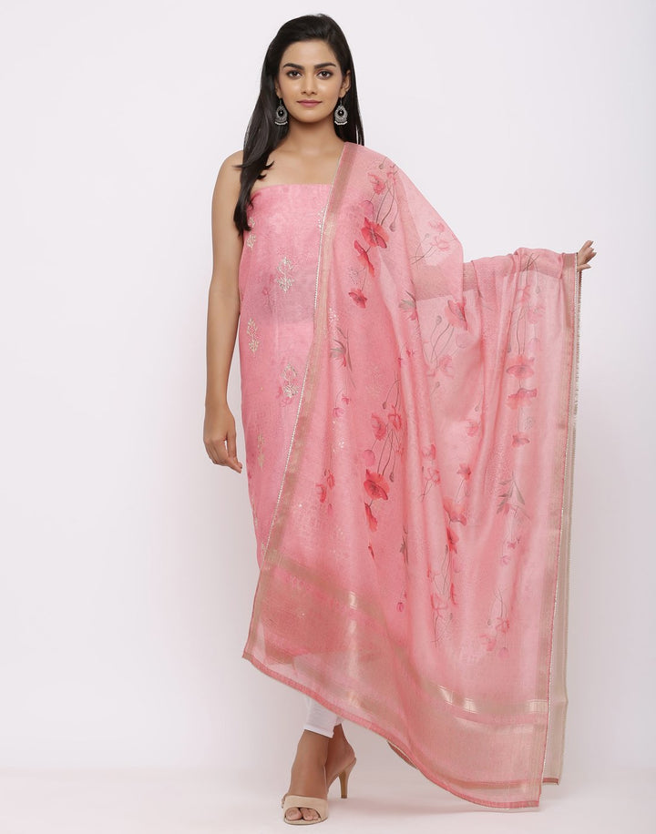 MBZ Meena Bazaar-Chanderi Printed Suit Set with Gota Work