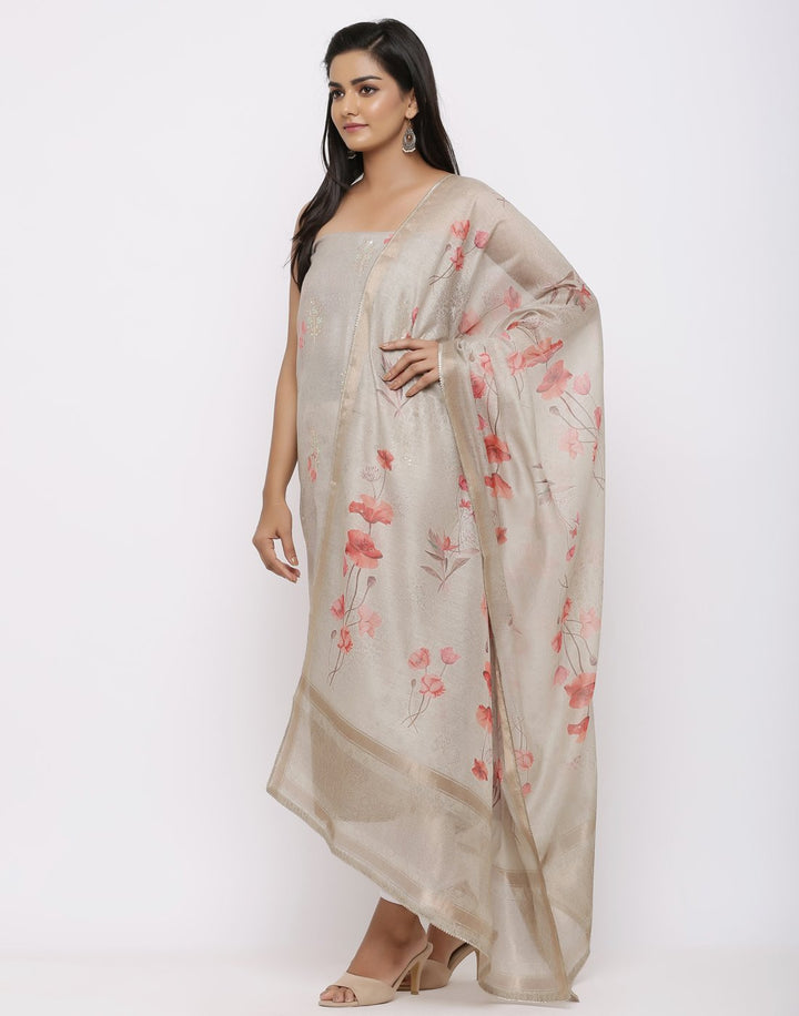 MBZ Meena Bazaar-Chanderi Printed Suit Set with Gota Work