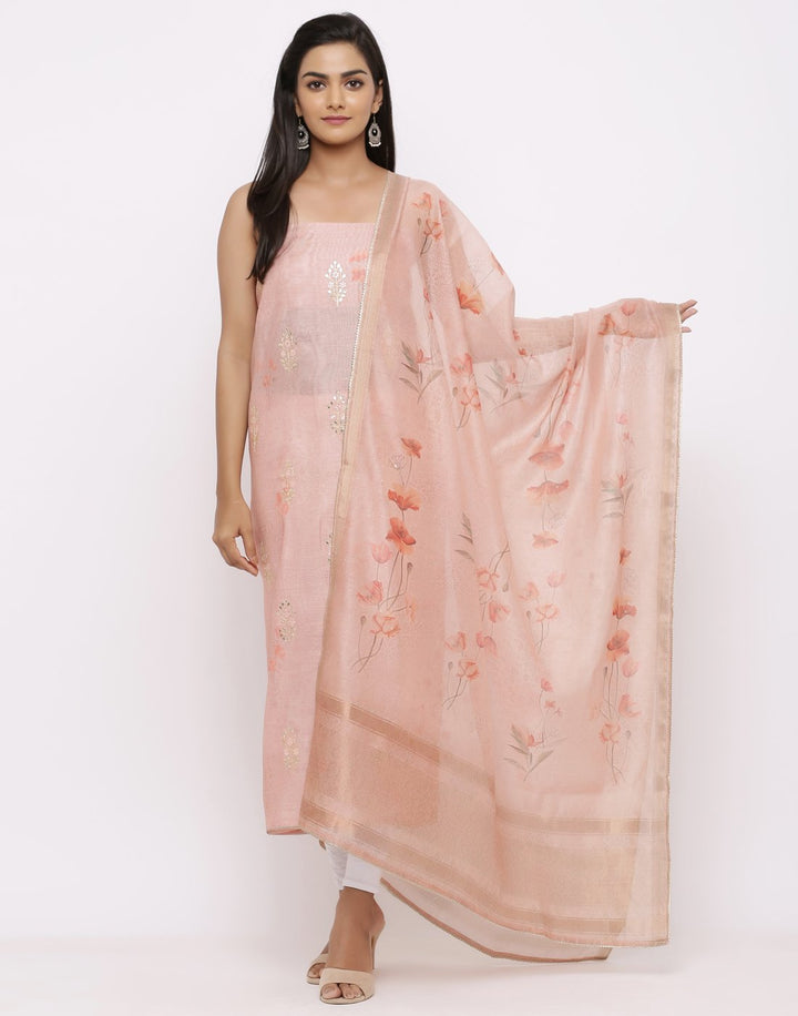 MBZ Meena Bazaar-Chanderi Printed Suit Set with Gota Work