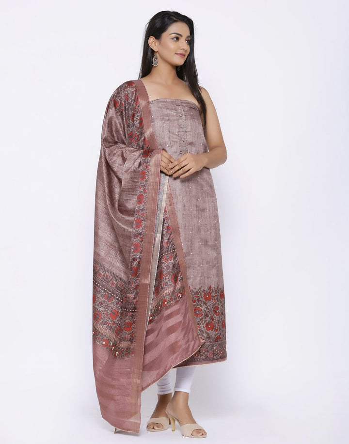 MBZ Meena Bazaar-Art Silk Suit Set with Printed Dupatta