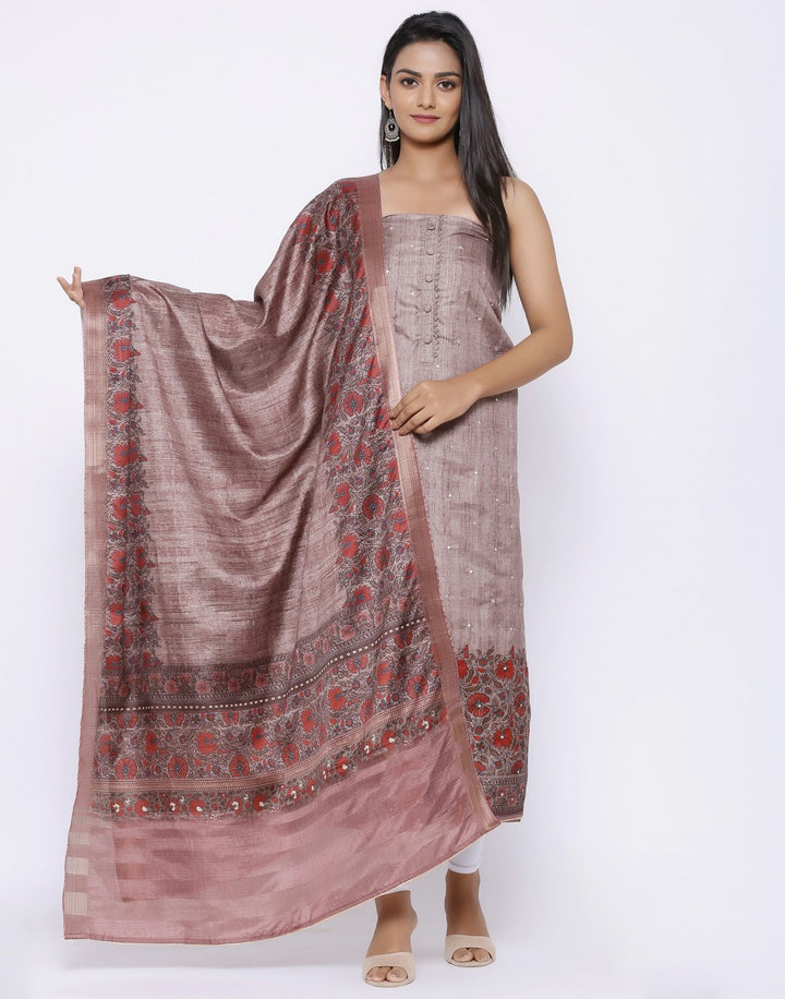 MBZ Meena Bazaar-Art Silk Suit Set with Printed Dupatta