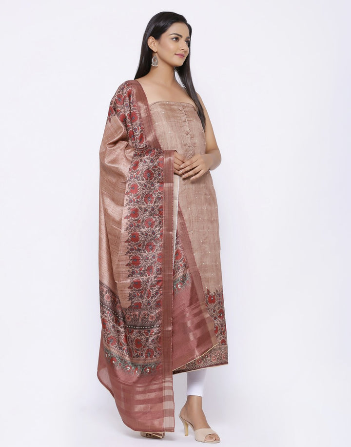 MBZ Meena Bazaar-Art Silk Suit Set with Printed Dupatta