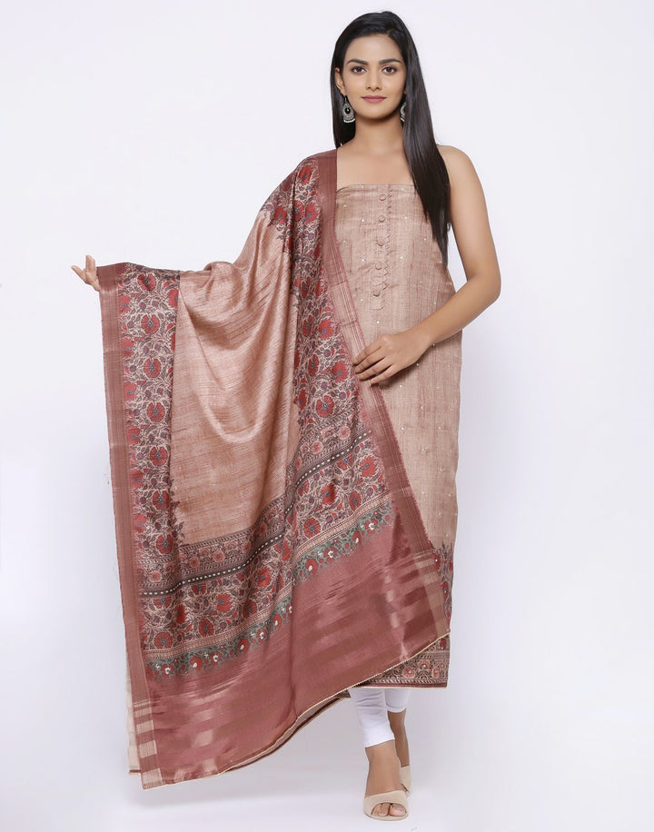 MBZ Meena Bazaar-Art Silk Suit Set with Printed Dupatta