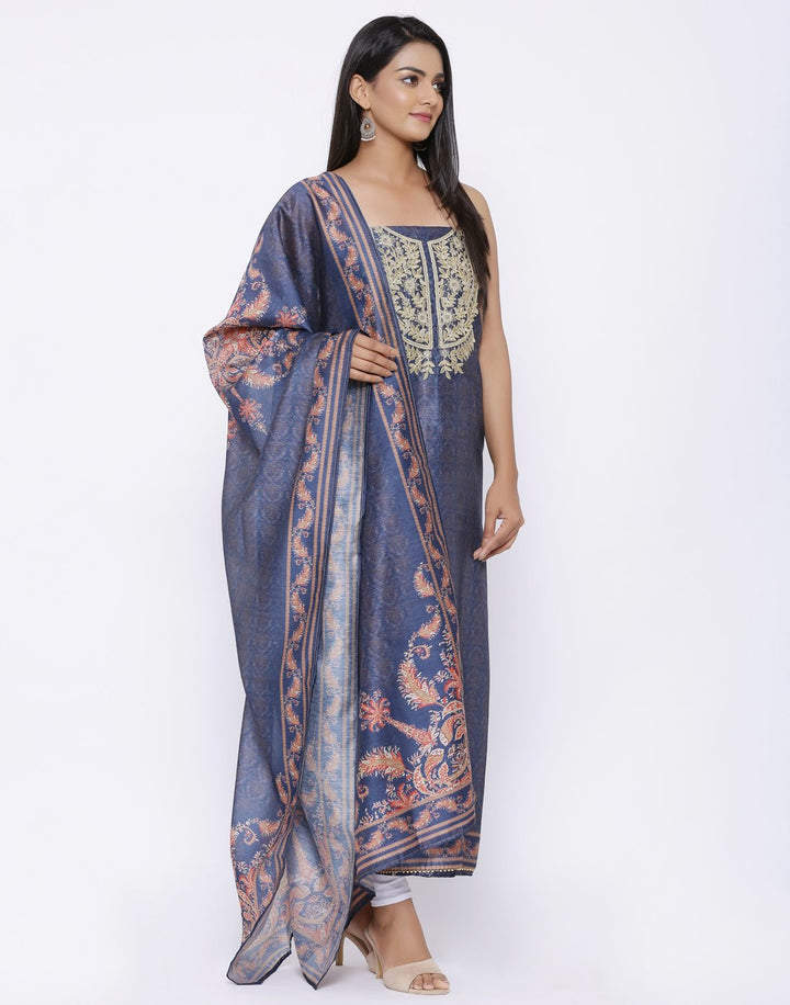 MBZ Meena Bazaar-Embroidered Chanderi Suit Set with Digital Printed Dupatta