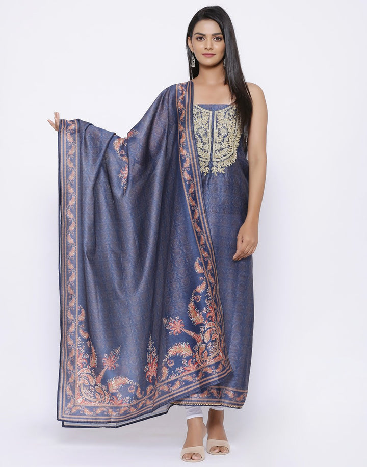 MBZ Meena Bazaar-Embroidered Chanderi Suit Set with Digital Printed Dupatta