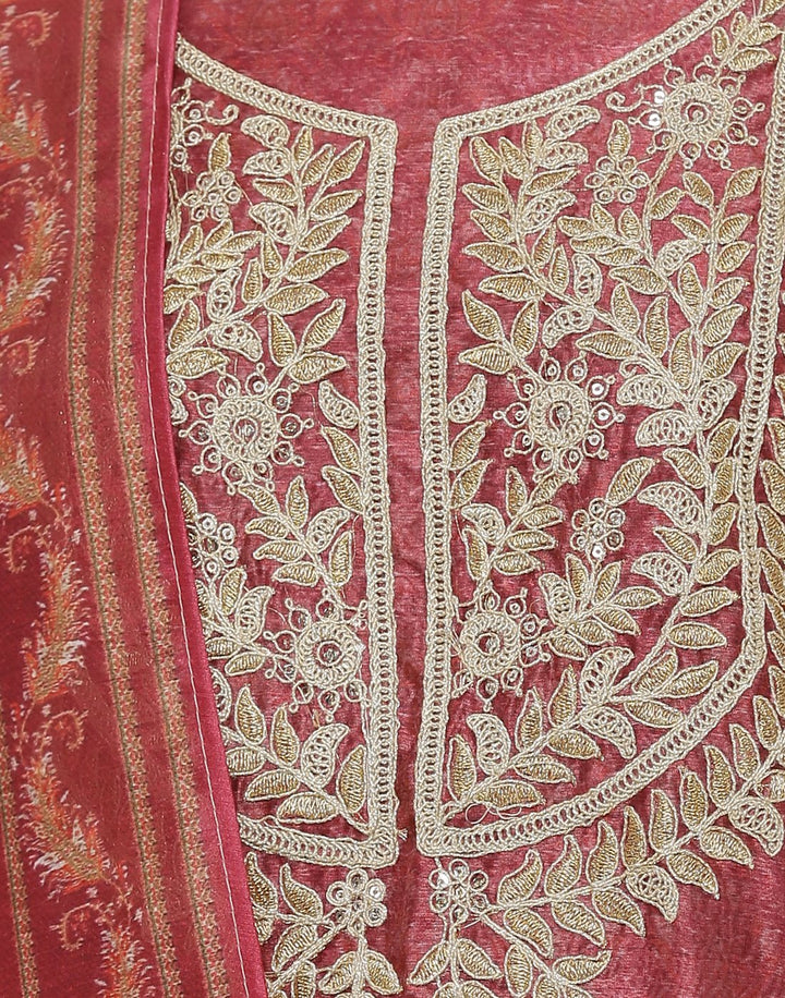 MBZ Meena Bazaar-Embroidered Chanderi Suit Set with Digital Printed Dupatta