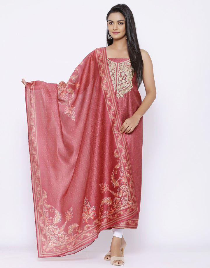MBZ Meena Bazaar-Embroidered Chanderi Suit Set with Digital Printed Dupatta