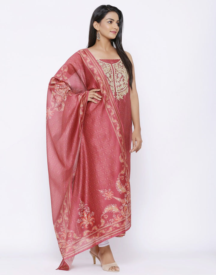 MBZ Meena Bazaar-Embroidered Chanderi Suit Set with Digital Printed Dupatta