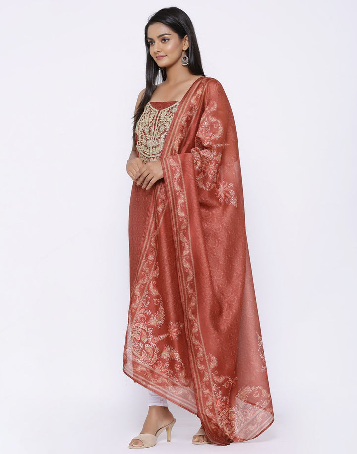 MBZ Meena Bazaar-Embroidered Chanderi Suit Set with Digital Printed Dupatta