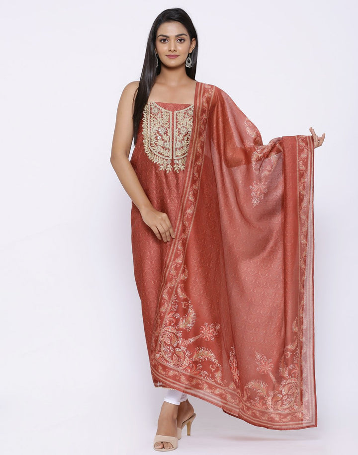 MBZ Meena Bazaar-Embroidered Chanderi Suit Set with Digital Printed Dupatta
