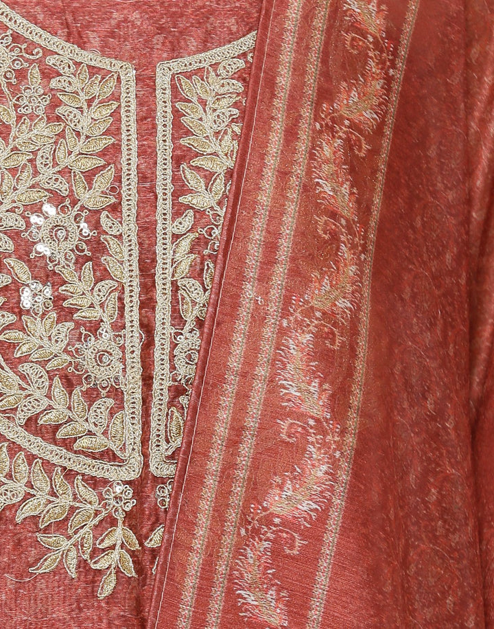MBZ Meena Bazaar-Embroidered Chanderi Suit Set with Digital Printed Dupatta