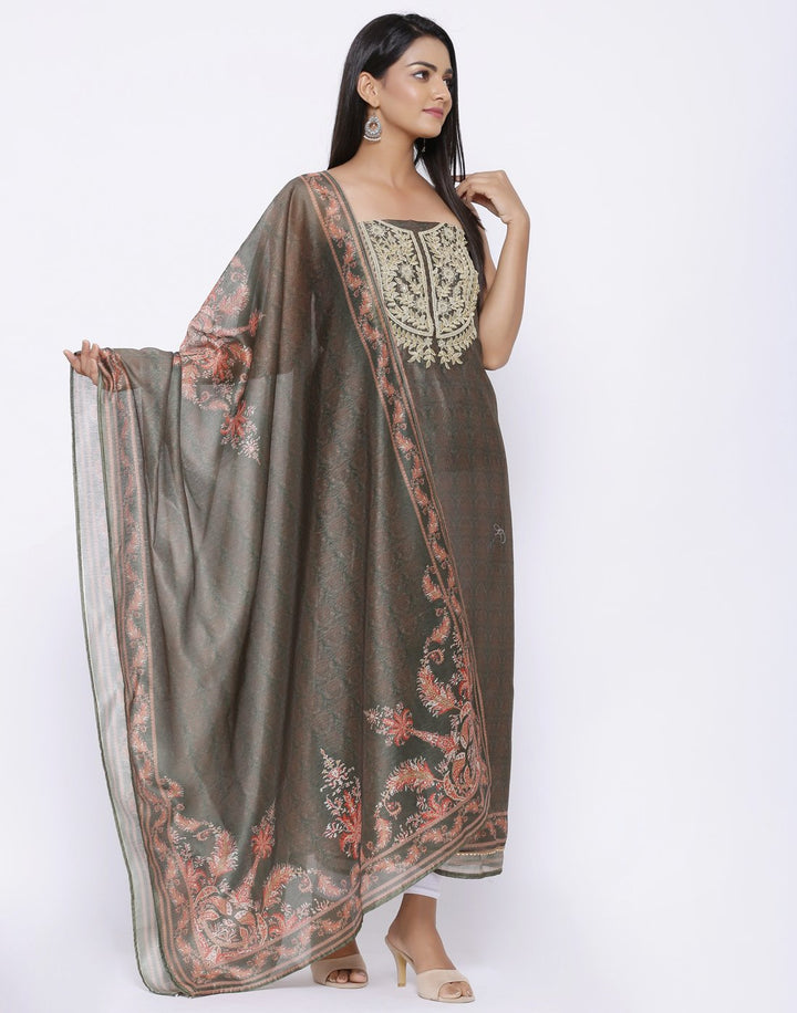 MBZ Meena Bazaar-Embroidered Chanderi Suit Set with Digital Printed Dupatta