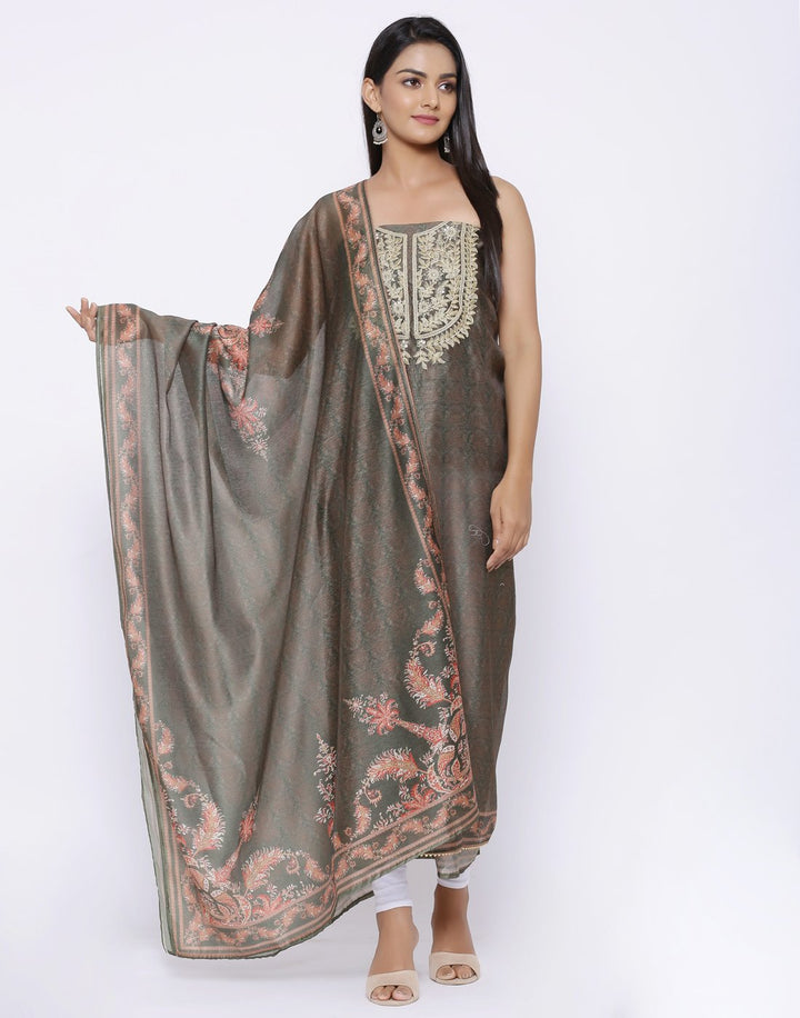 MBZ Meena Bazaar-Embroidered Chanderi Suit Set with Digital Printed Dupatta
