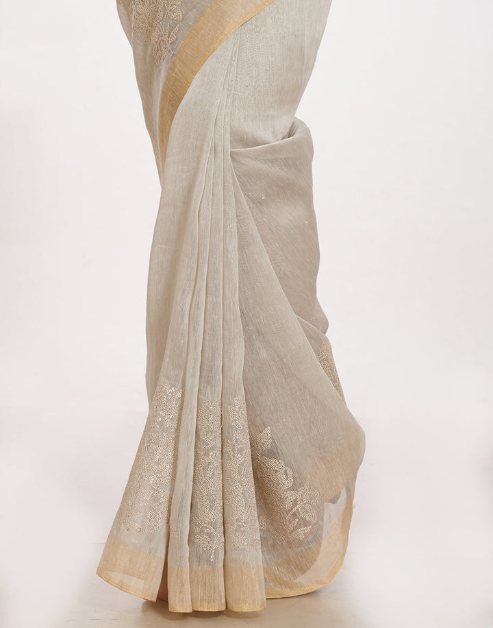 MBZ Meena Bazaar-Cotton Linen Saree With Embroidery