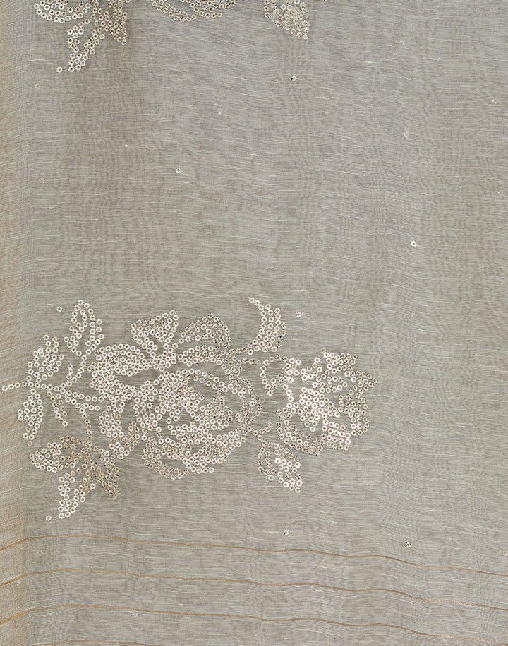 MBZ Meena Bazaar-Cotton Linen Saree With Embroidery